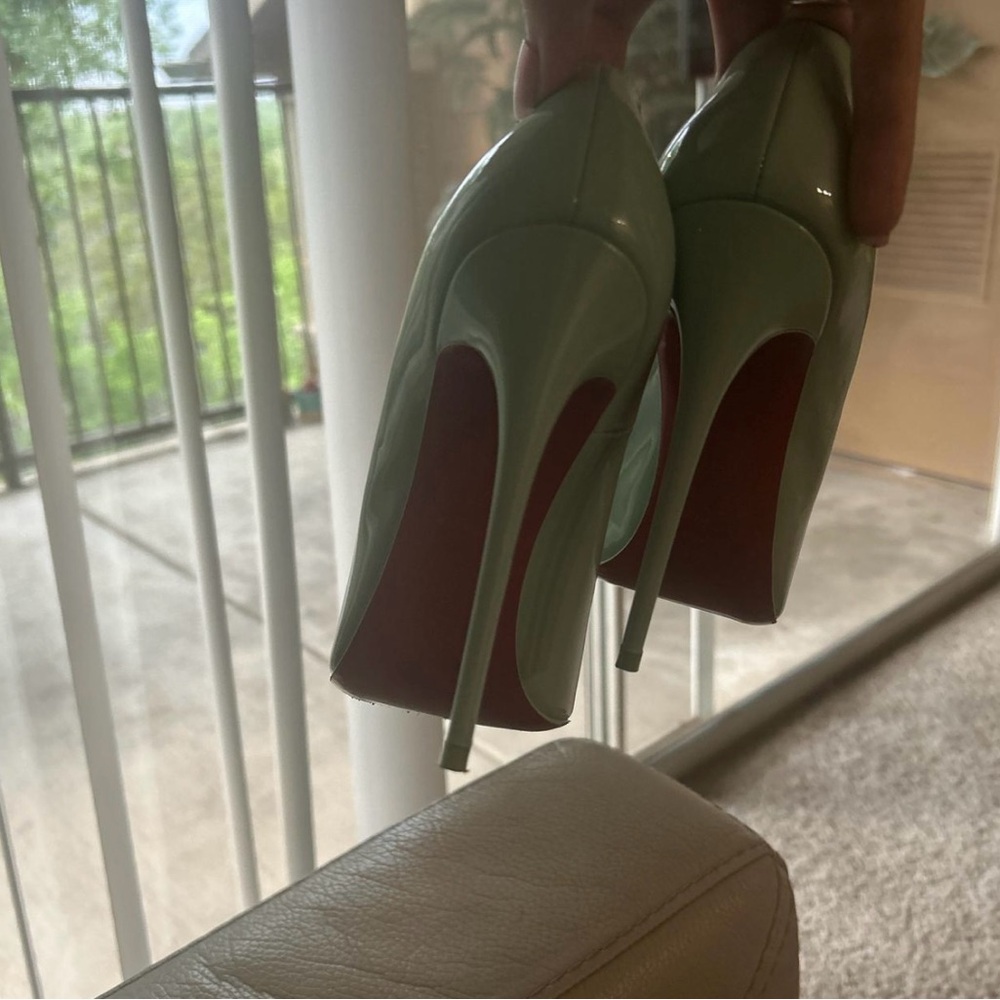 Christian Louboutin Green Block Heel Pumps